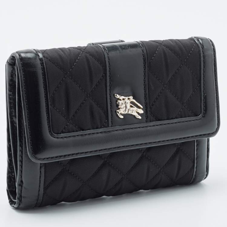 Pre Owned Burberry Black Nylon and Leather Compact Wallet
