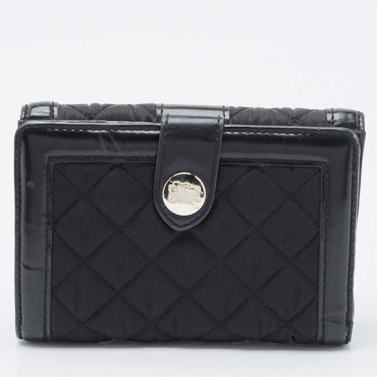 Pre Owned Burberry Black Nylon and Leather Compact Wallet