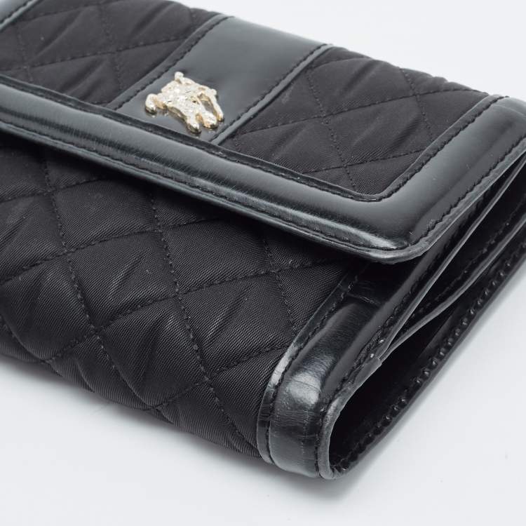 Pre Owned Burberry Black Nylon and Leather Compact Wallet