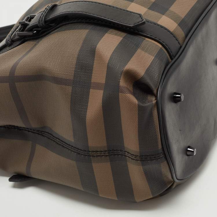 Pre Owned Burberry Black Smoked Check PVC and Leather Lowry Shoulder Bag