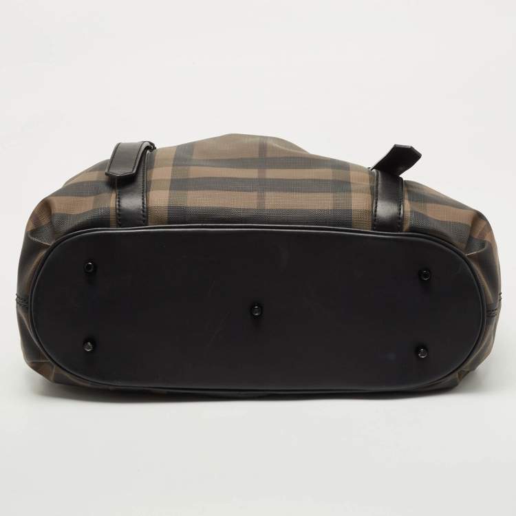 Pre Owned Burberry Black Smoked Check PVC and Leather Lowry Shoulder Bag