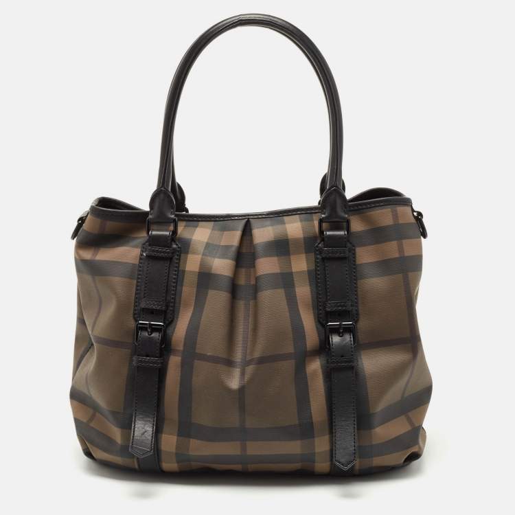 Pre Owned Burberry Black Smoked Check PVC and Leather Lowry Shoulder Bag