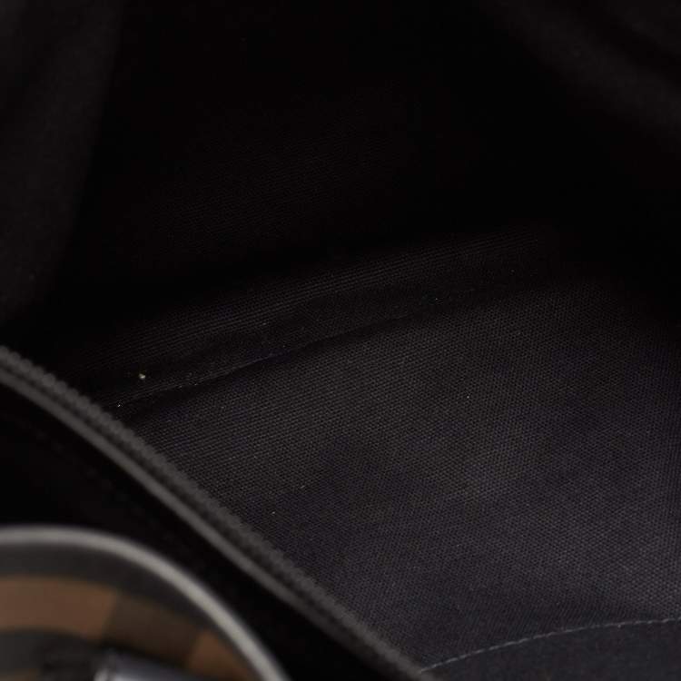 Pre Owned Burberry Black Smoked Check PVC and Leather Lowry Shoulder Bag