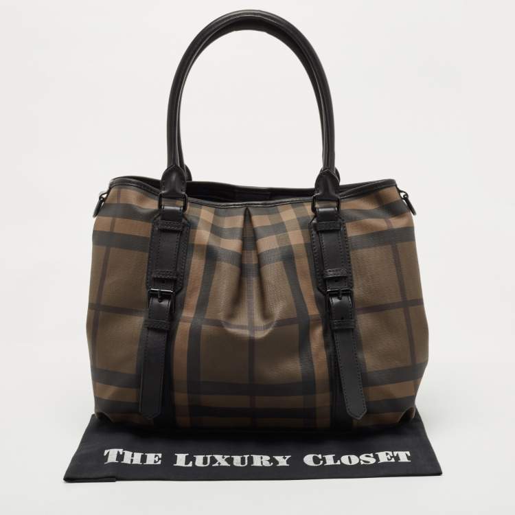 Pre Owned Burberry Black Smoked Check PVC and Leather Lowry Shoulder Bag