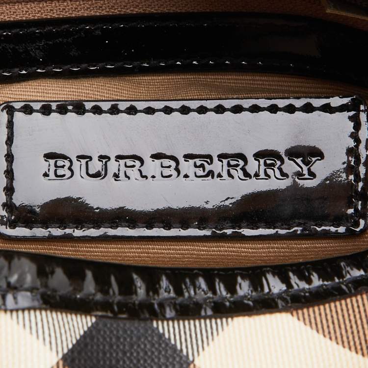 Pre Owned Burberry Black/Beige Nova Check PVC and Patent Leather Large Brooke Hobo
