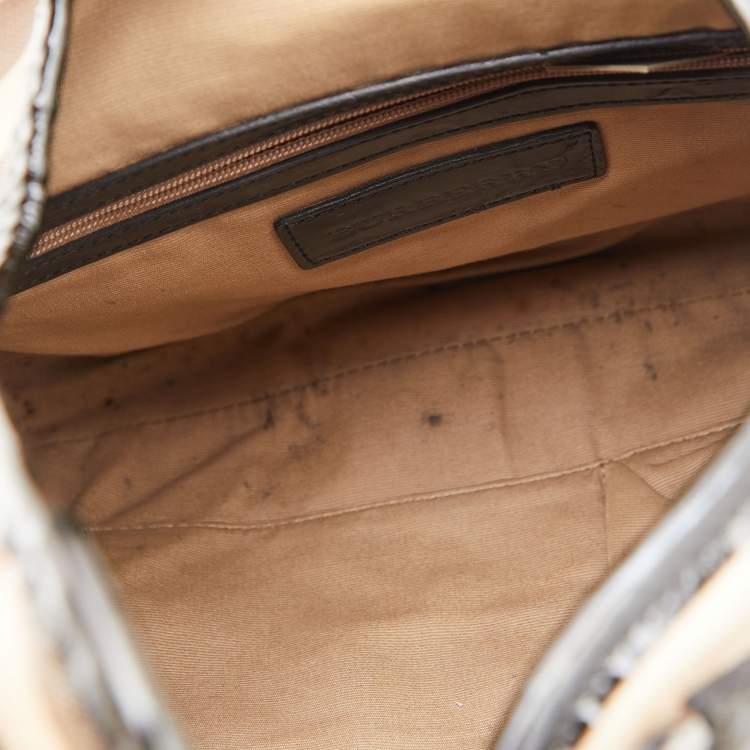 Pre Owned Burberry Black/Beige Nova Check PVC and Patent Leather Large Brooke Hobo