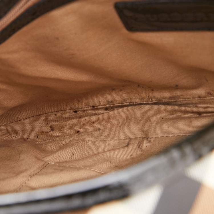 Pre Owned Burberry Black/Beige Nova Check PVC and Patent Leather Large Brooke Hobo
