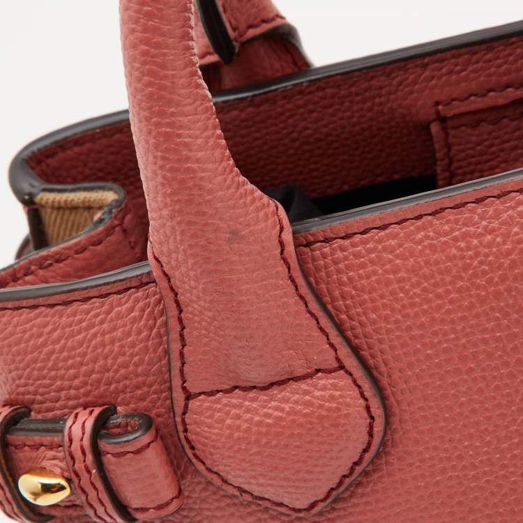 Pre Owned Burberry Peach/Beige Leather and House Check Fabric Mini Banner Tote