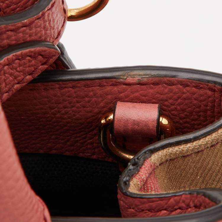 Pre Owned Burberry Peach/Beige Leather and House Check Fabric Mini Banner Tote