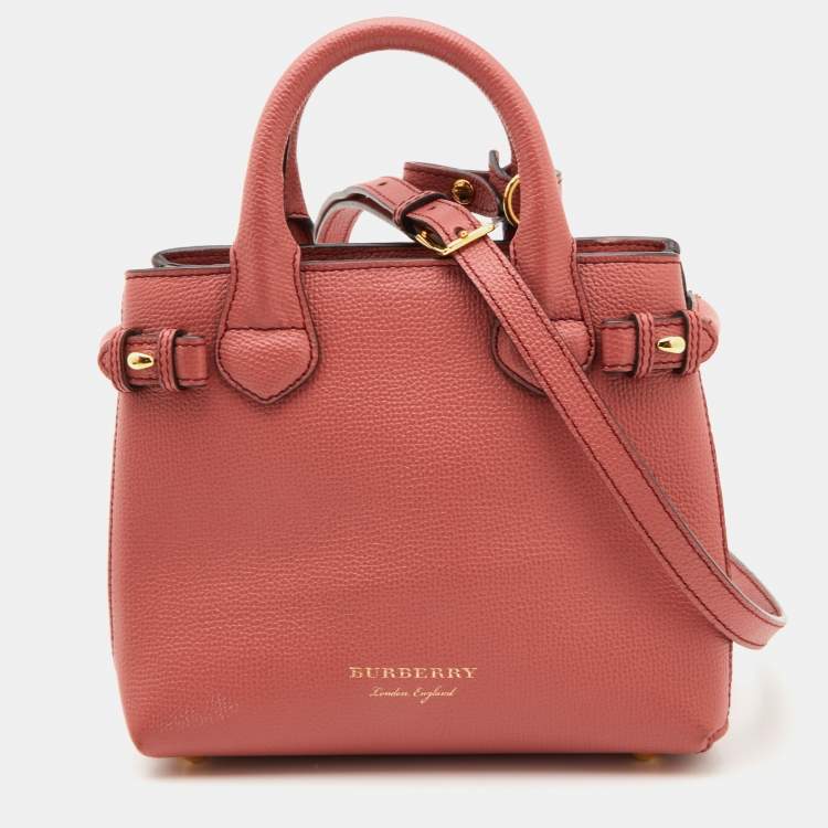 Pre Owned Burberry Peach/Beige Leather and House Check Fabric Mini Banner Tote