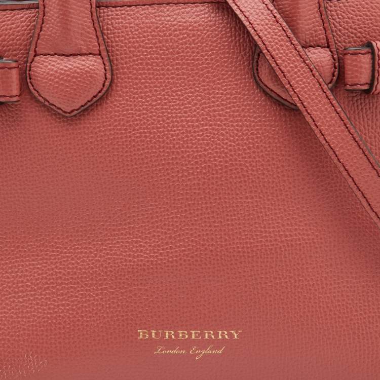 Pre Owned Burberry Peach/Beige Leather and House Check Fabric Mini Banner Tote