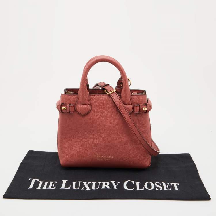 Pre Owned Burberry Peach/Beige Leather and House Check Fabric Mini Banner Tote