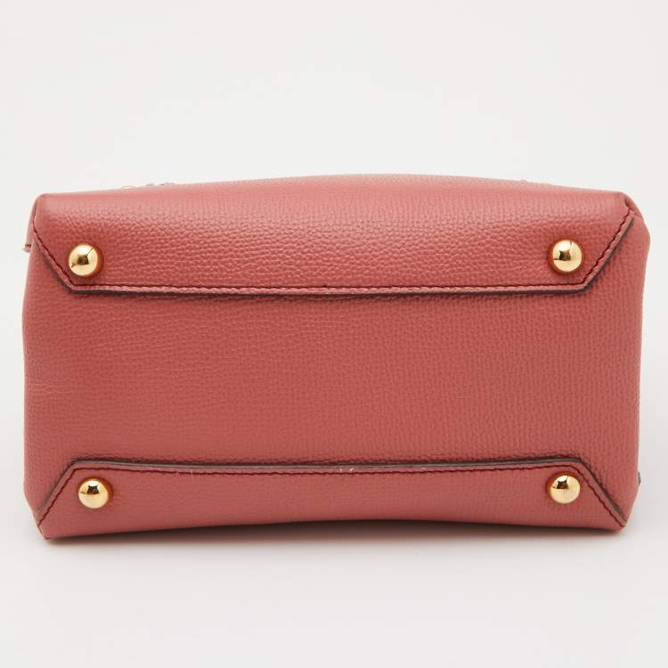 Pre Owned Burberry Peach/Beige Leather and House Check Fabric Mini Banner Tote