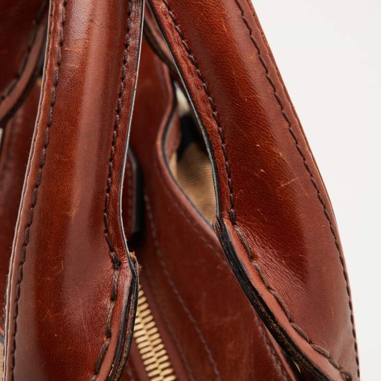 Pre Owned Burberry Beige/Tan House Check Canvas and Leather Hobo