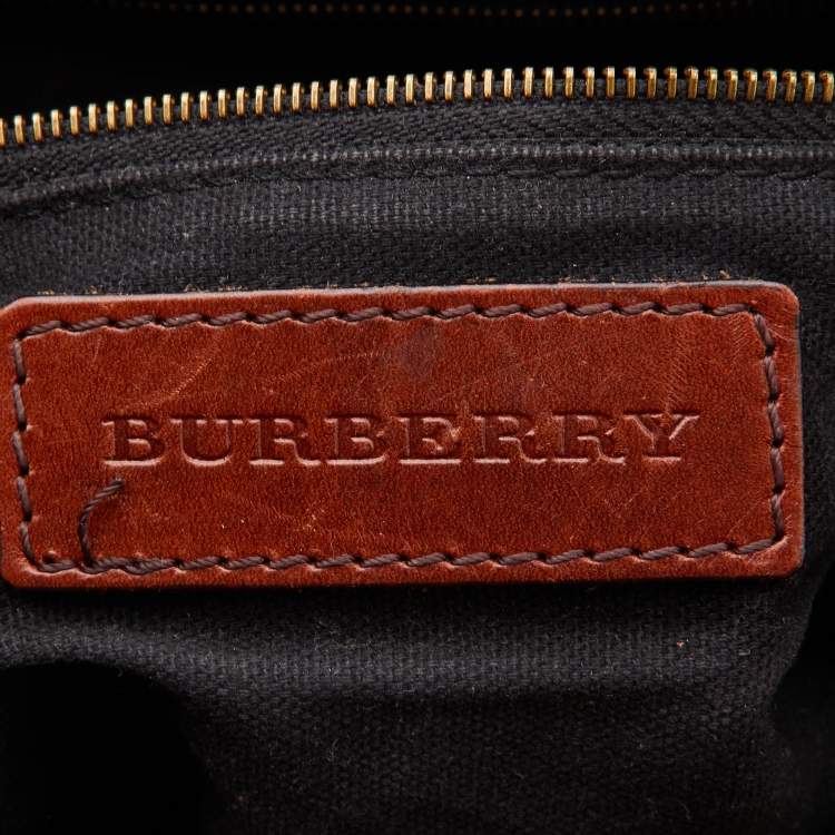 Pre Owned Burberry Beige/Tan House Check Canvas and Leather Hobo