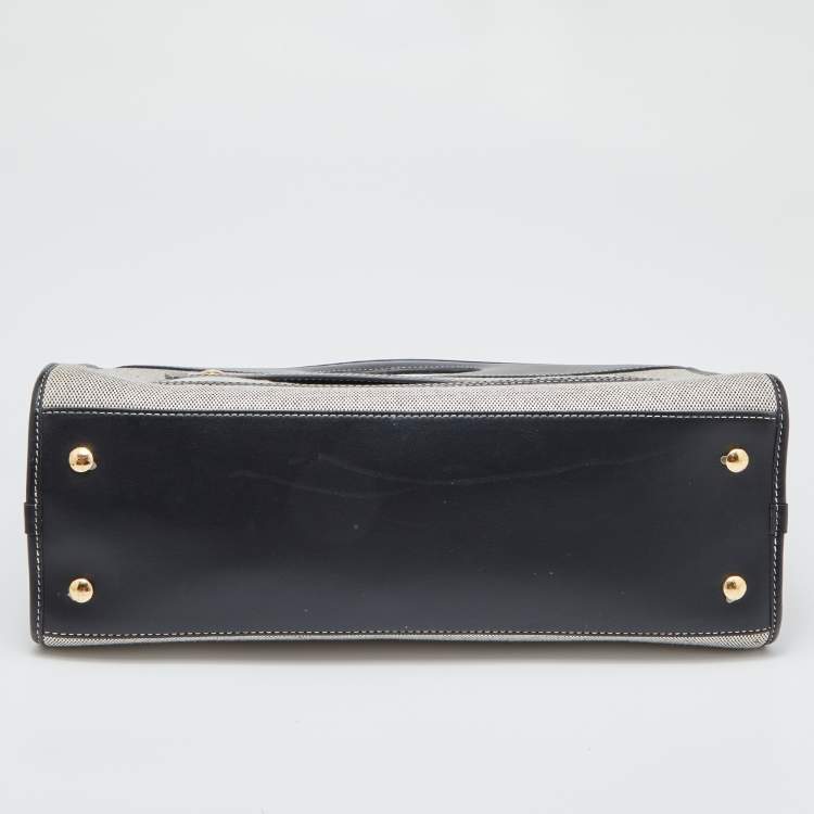 Pre Owned Burberry Tri Color Leather and Canvas Medium Pocket Bag