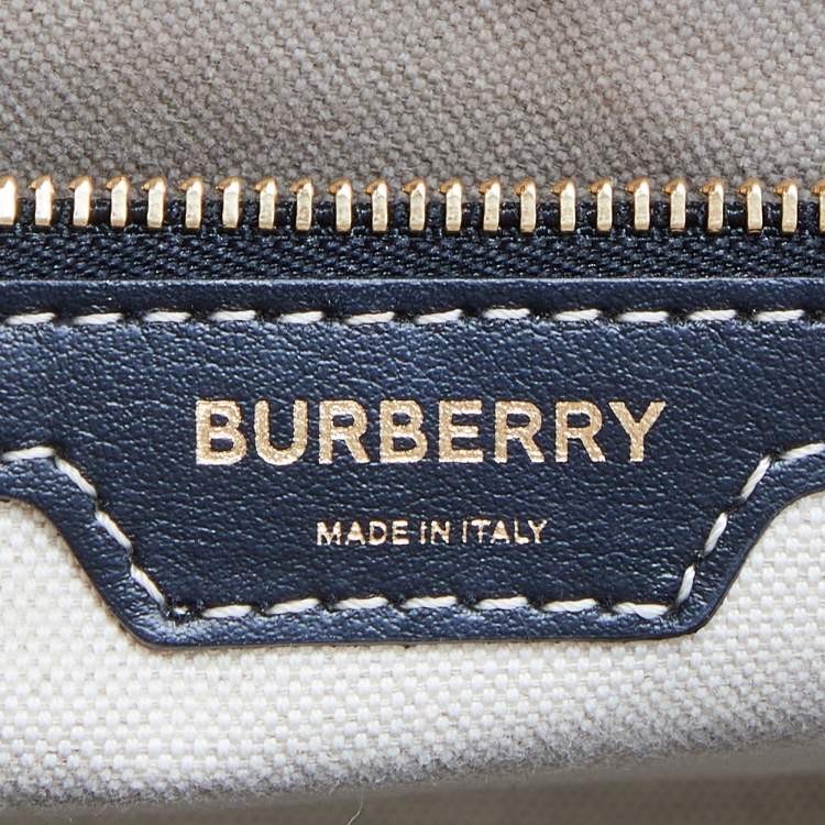 Pre Owned Burberry Tri Color Leather and Canvas Medium Pocket Bag