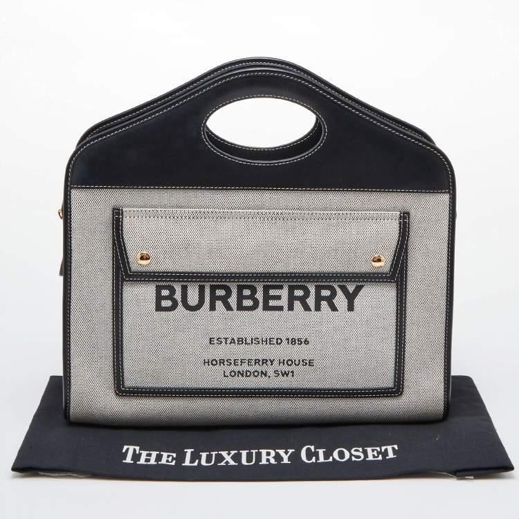 Pre Owned Burberry Tri Color Leather and Canvas Medium Pocket Bag