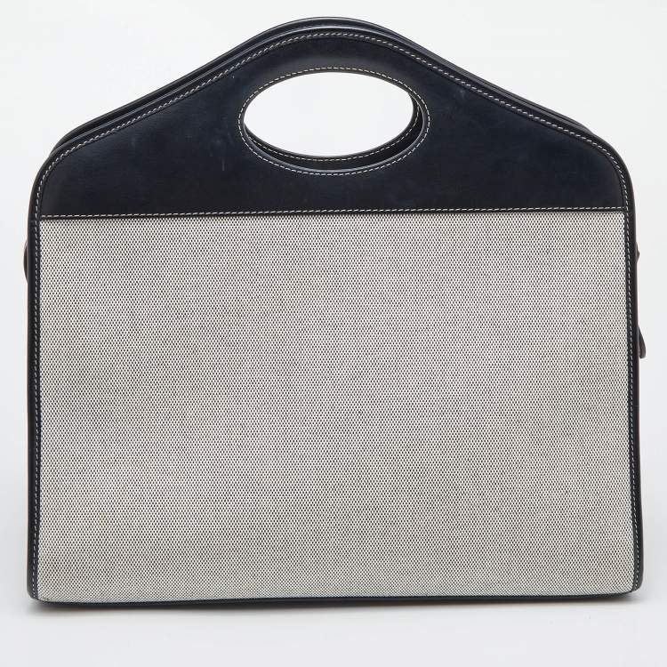 Pre Owned Burberry Tri Color Leather and Canvas Medium Pocket Bag