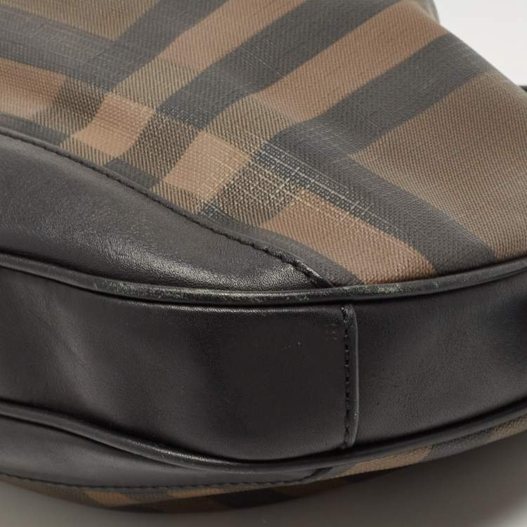 Pre Owned Burberry Black/Dark Burgundy House Check PVC and Leather Small Brooklyn Hobo