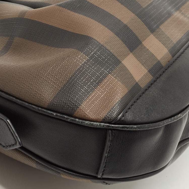 Pre Owned Burberry Black/Dark Burgundy House Check PVC and Leather Small Brooklyn Hobo