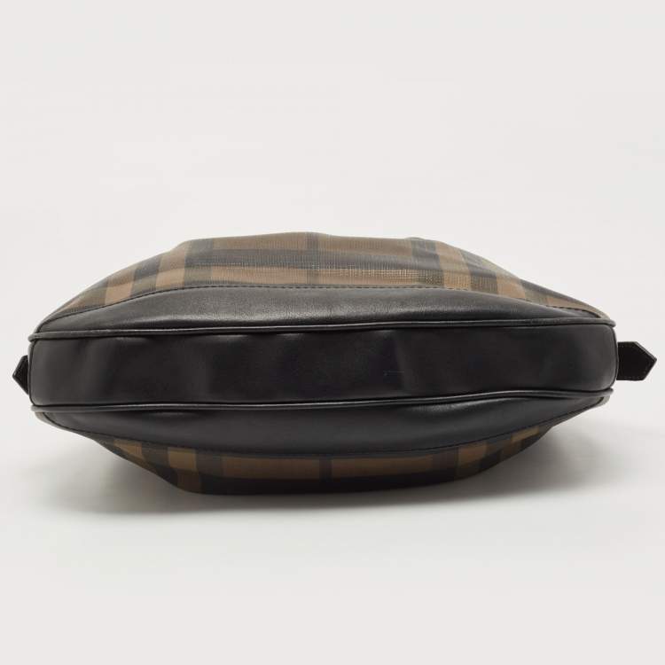 Pre Owned Burberry Black/Dark Burgundy House Check PVC and Leather Small Brooklyn Hobo