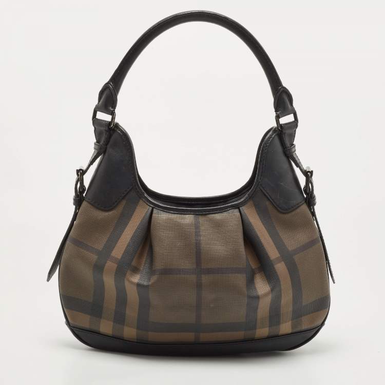 Pre Owned Burberry Black/Dark Burgundy House Check PVC and Leather Small Brooklyn Hobo