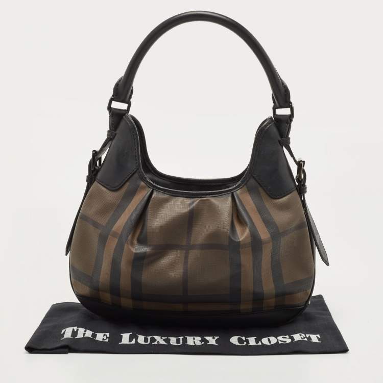 Pre Owned Burberry Black/Dark Burgundy House Check PVC and Leather Small Brooklyn Hobo