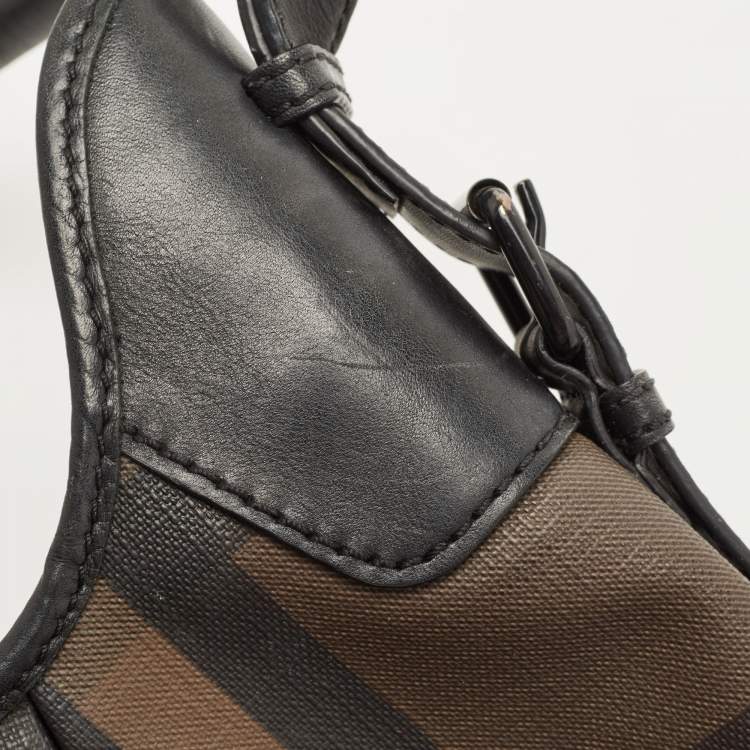 Pre Owned Burberry Black/Dark Burgundy House Check PVC and Leather Small Brooklyn Hobo