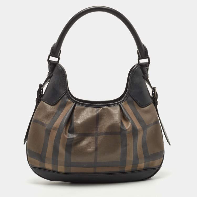 Pre Owned Burberry Black/Dark Burgundy House Check PVC and Leather Small Brooklyn Hobo