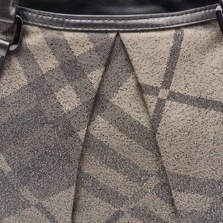 Pre Owned Burberry Metallic Grey Shimmer Nova Check Canvas and Leather Pilgrim Tote 