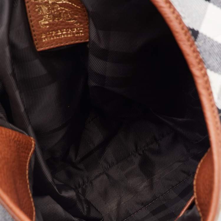 Pre Owned Burberry Beige/Tan House Check Canvas and Leather Brooke Hobo