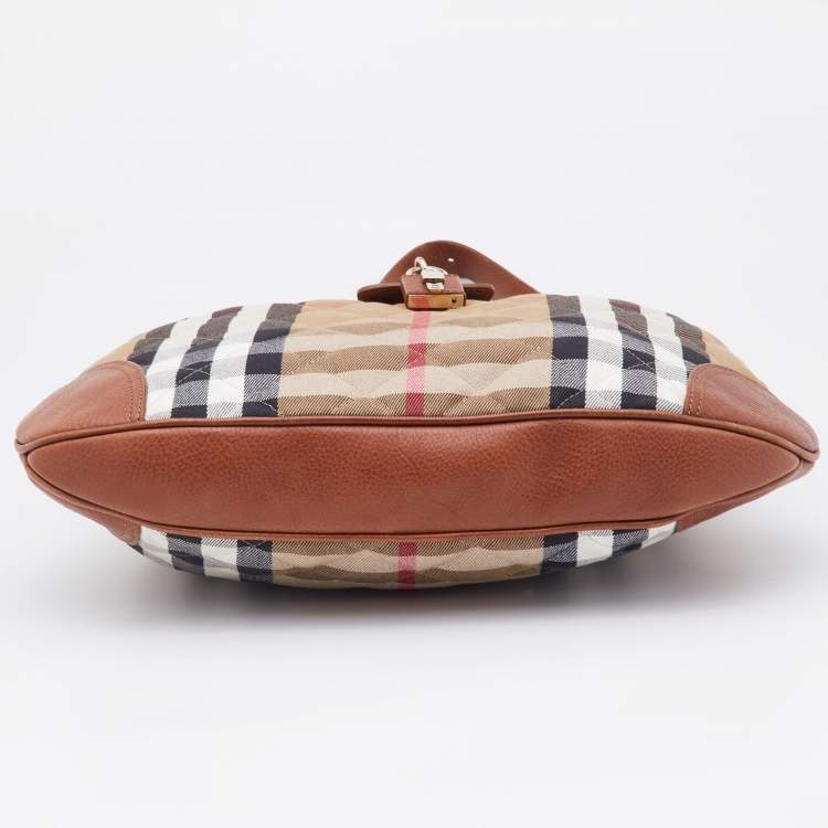 Pre Owned Burberry Beige/Tan House Check Canvas and Leather Brooke Hobo