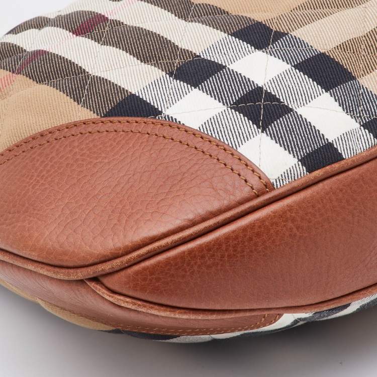Pre Owned Burberry Beige/Tan House Check Canvas and Leather Brooke Hobo