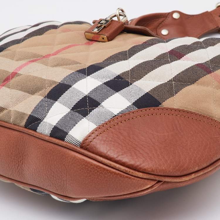 Pre Owned Burberry Beige/Tan House Check Canvas and Leather Brooke Hobo