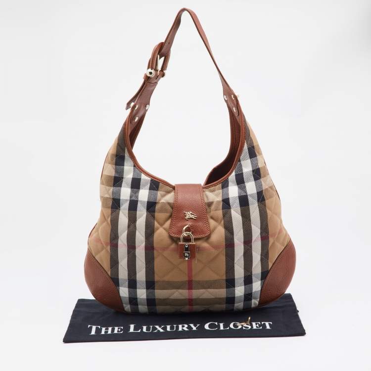 Pre Owned Burberry Beige/Tan House Check Canvas and Leather Brooke Hobo