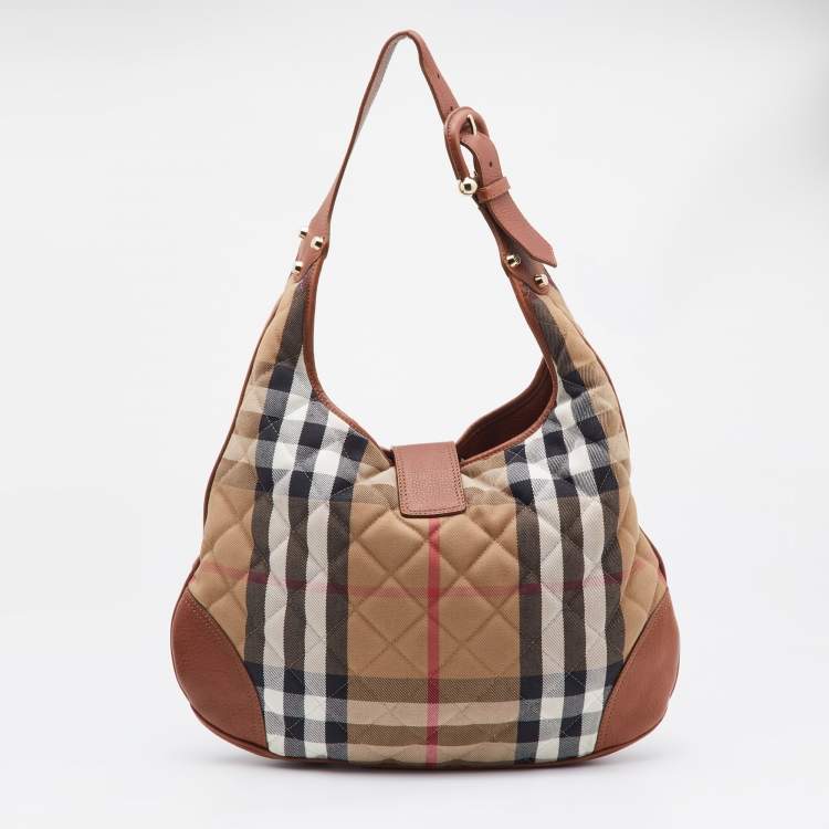 Pre Owned Burberry Beige/Tan House Check Canvas and Leather Brooke Hobo