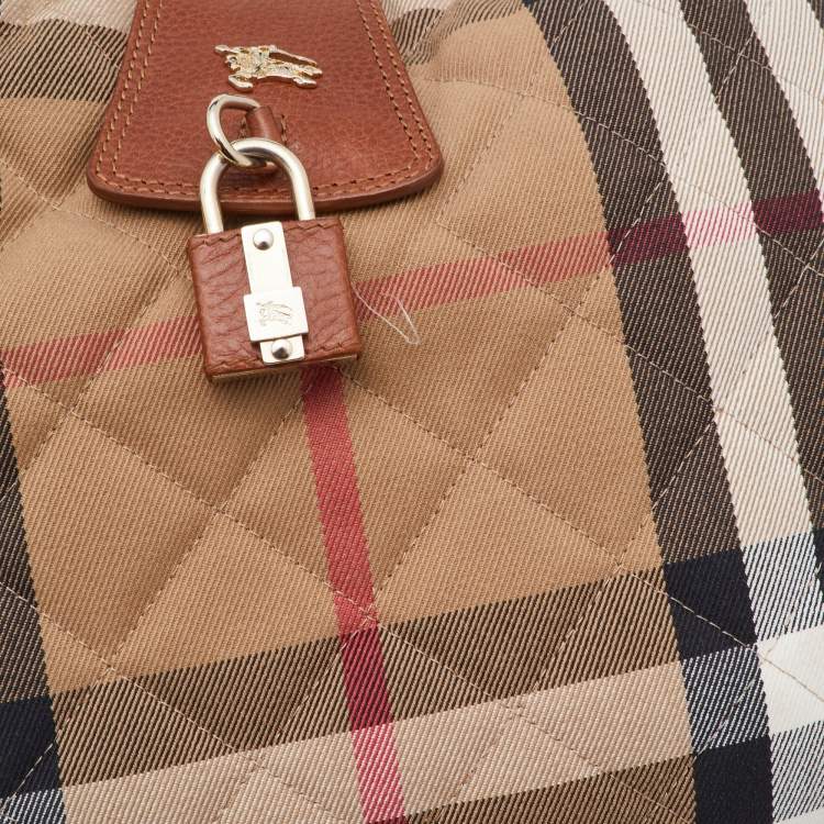 Pre Owned Burberry Beige/Tan House Check Canvas and Leather Brooke Hobo