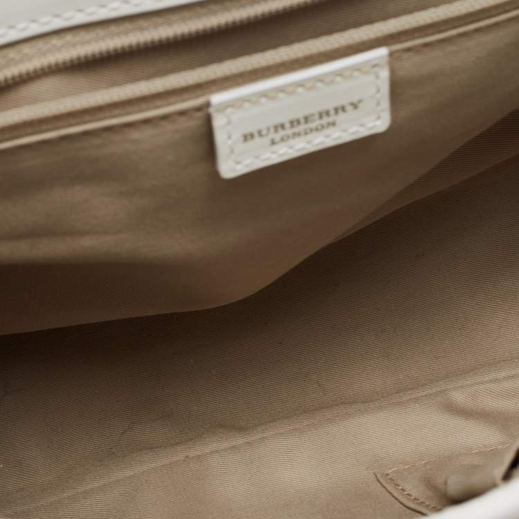 Pre Owned Burberry Pink/White House Check PVC and Leather Buckle Flap Satchel