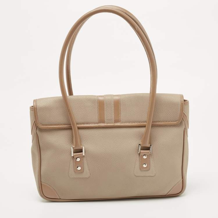 Pre Owned Burberry Beige/Brown Leather Buckle Flap Satchel