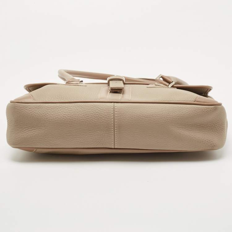 Pre Owned Burberry Beige/Brown Leather Buckle Flap Satchel