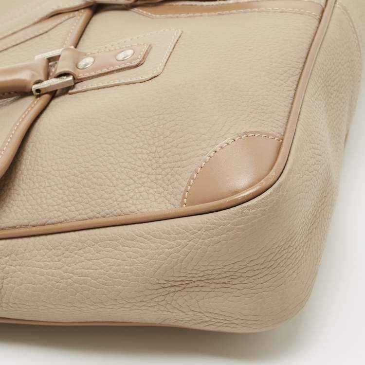 Pre Owned Burberry Beige/Brown Leather Buckle Flap Satchel