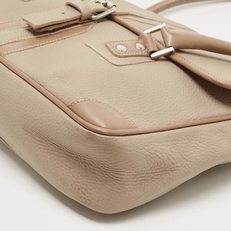 Pre Owned Burberry Beige/Brown Leather Buckle Flap Satchel