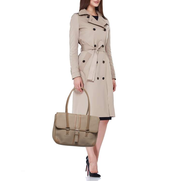 Pre Owned Burberry Beige/Brown Leather Buckle Flap Satchel