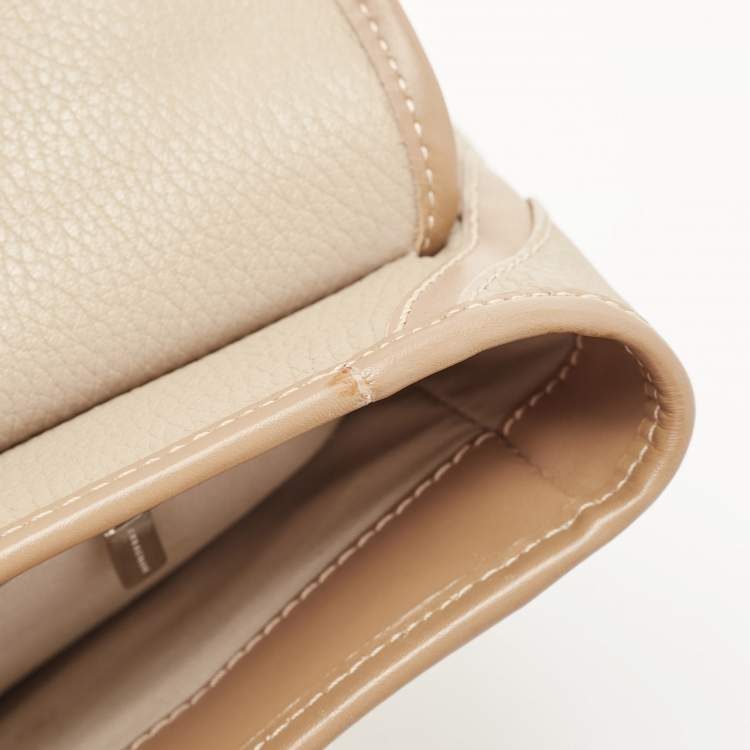 Pre Owned Burberry Beige/Brown Leather Buckle Flap Satchel