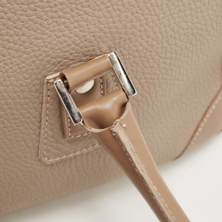 Pre Owned Burberry Beige/Brown Leather Buckle Flap Satchel