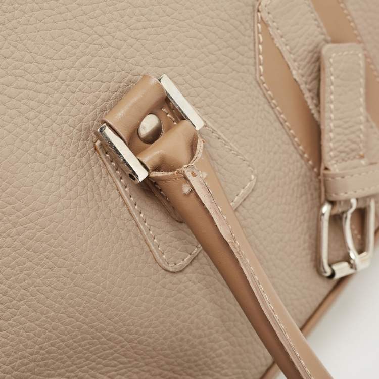 Pre Owned Burberry Beige/Brown Leather Buckle Flap Satchel