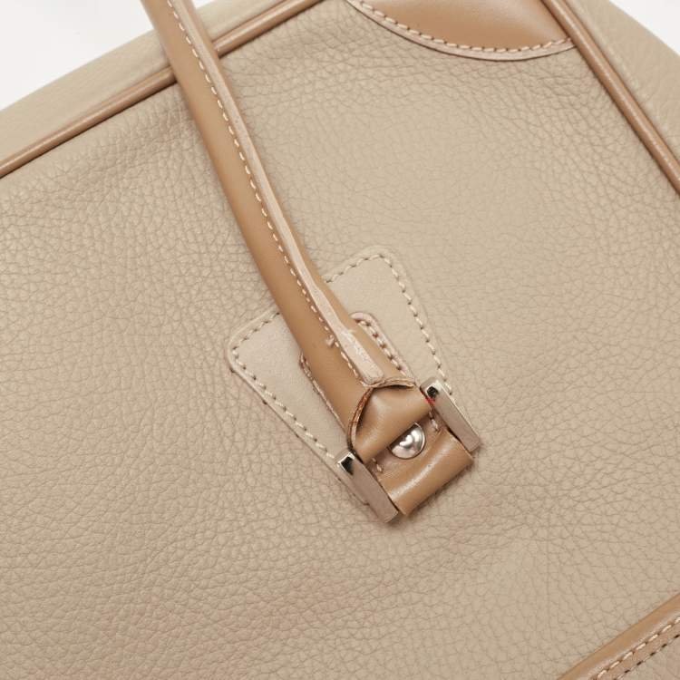 Pre Owned Burberry Beige/Brown Leather Buckle Flap Satchel