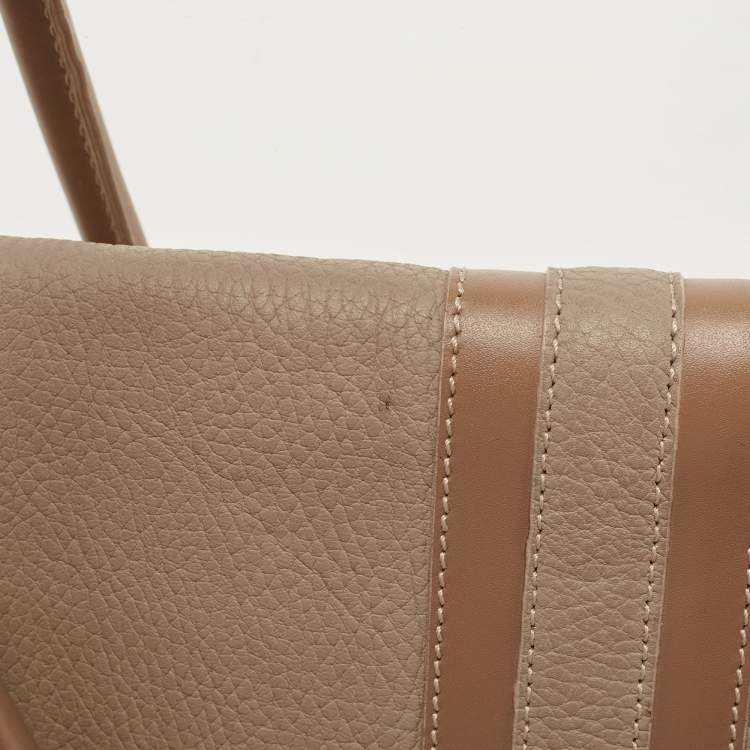 Pre Owned Burberry Beige/Brown Leather Buckle Flap Satchel
