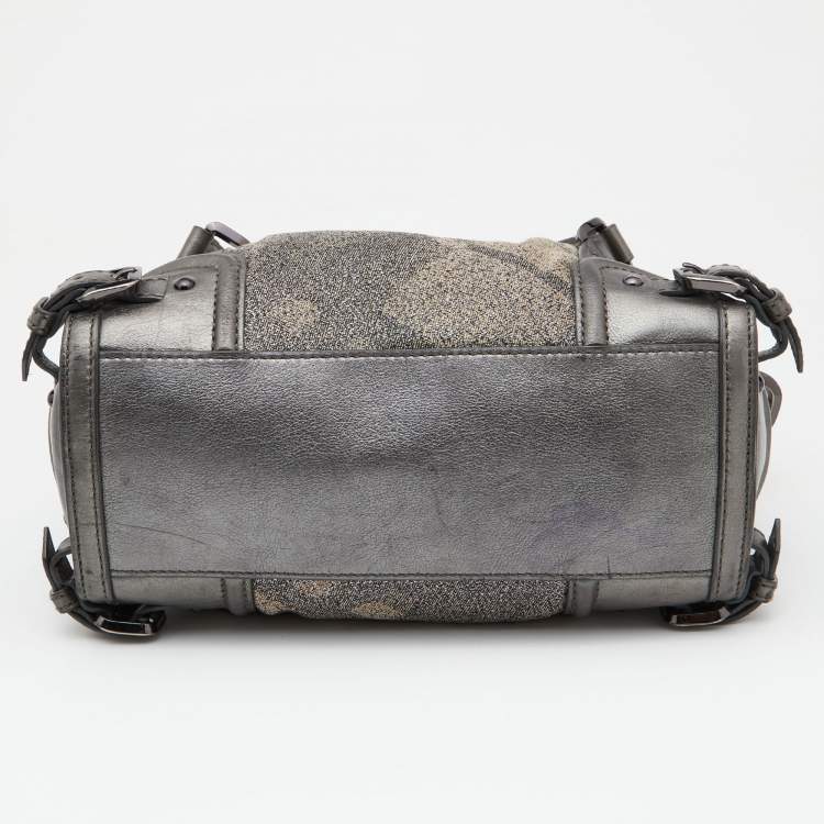 Pre Owned Burberry Metallic Grey Smoke Check Canvas and Leather Satchel